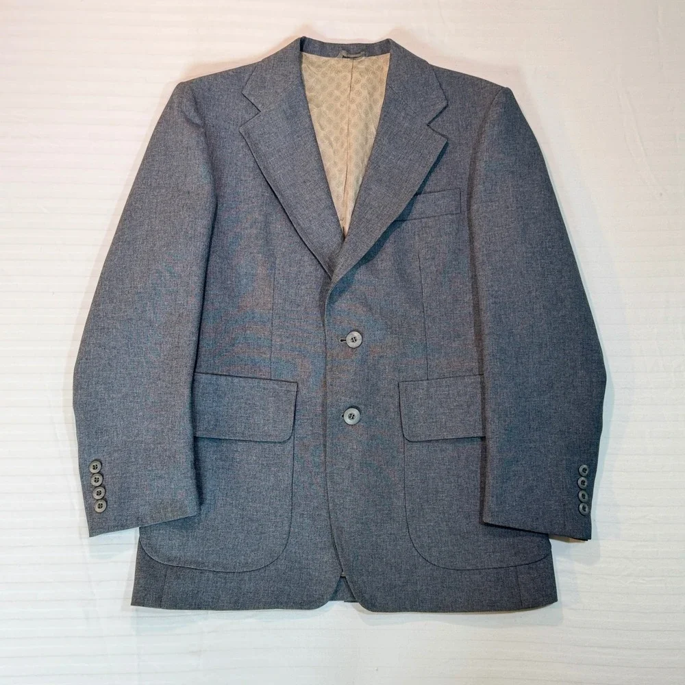Vintage Quad JCPenney Mens Gray Two Button Blazer Sport Coat Patch Pockets 40R